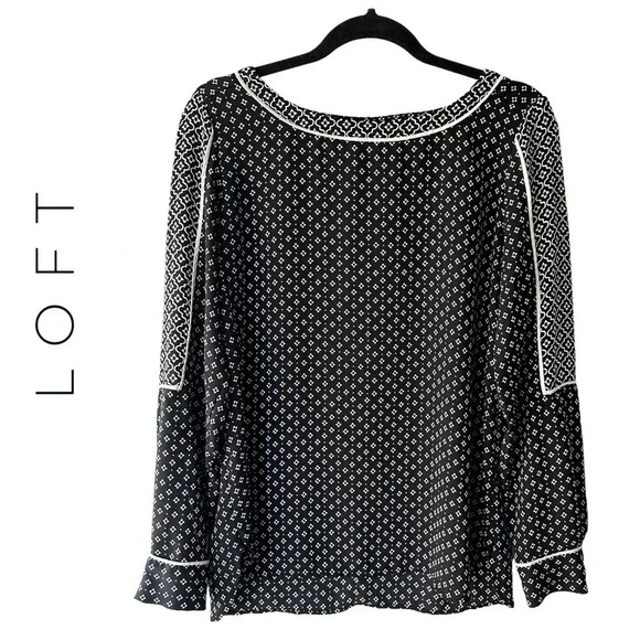 LOFT | NWOT | LONG SLEEVE BLACK & WHITE TUNIC TOP | SIZE: SMALL - Picture 1 of 9